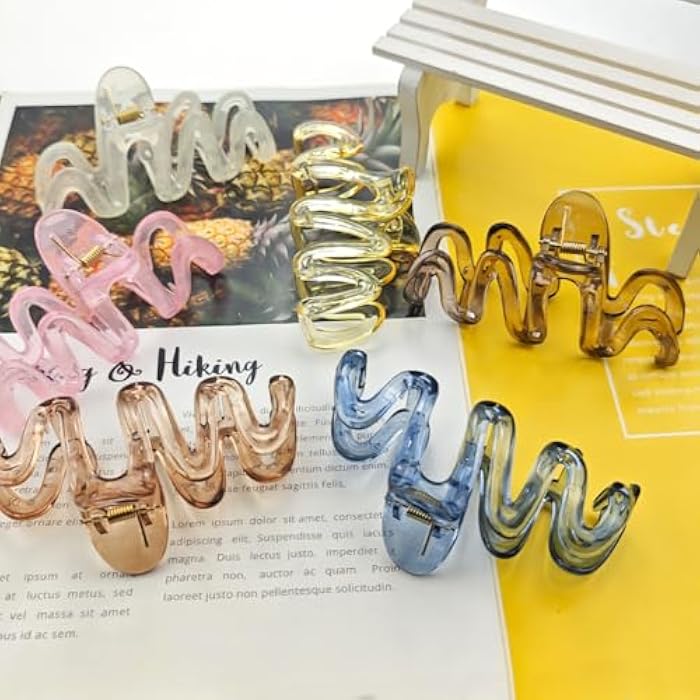 Capiant 4 Pack Non-Slip Wavy Claw Clips for Women - Large Plastic Hair Claws for Thick Hair, Extra Grip Waves Clips - Image 4